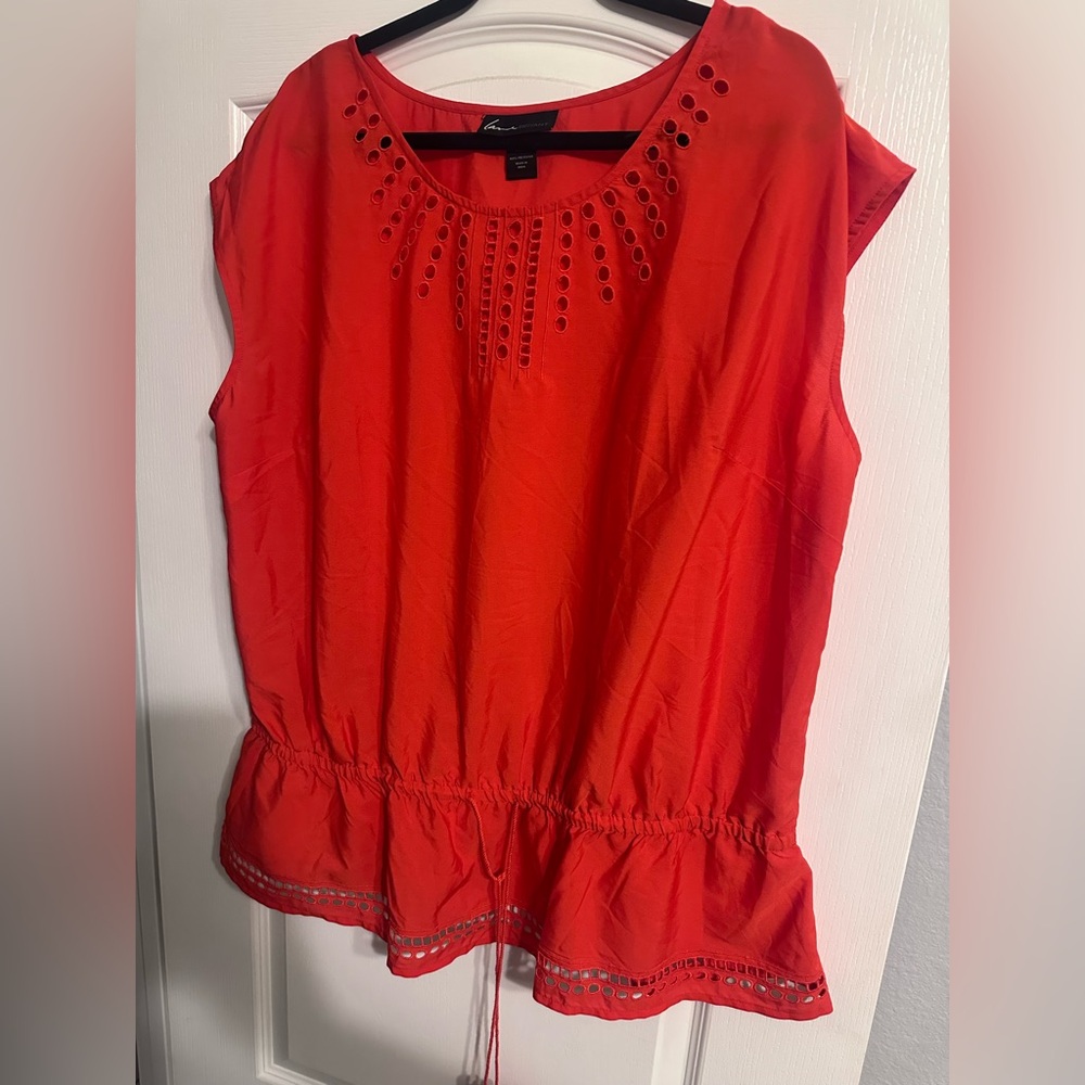 Lane Bryant Red Ruffled Embellished Blouse
